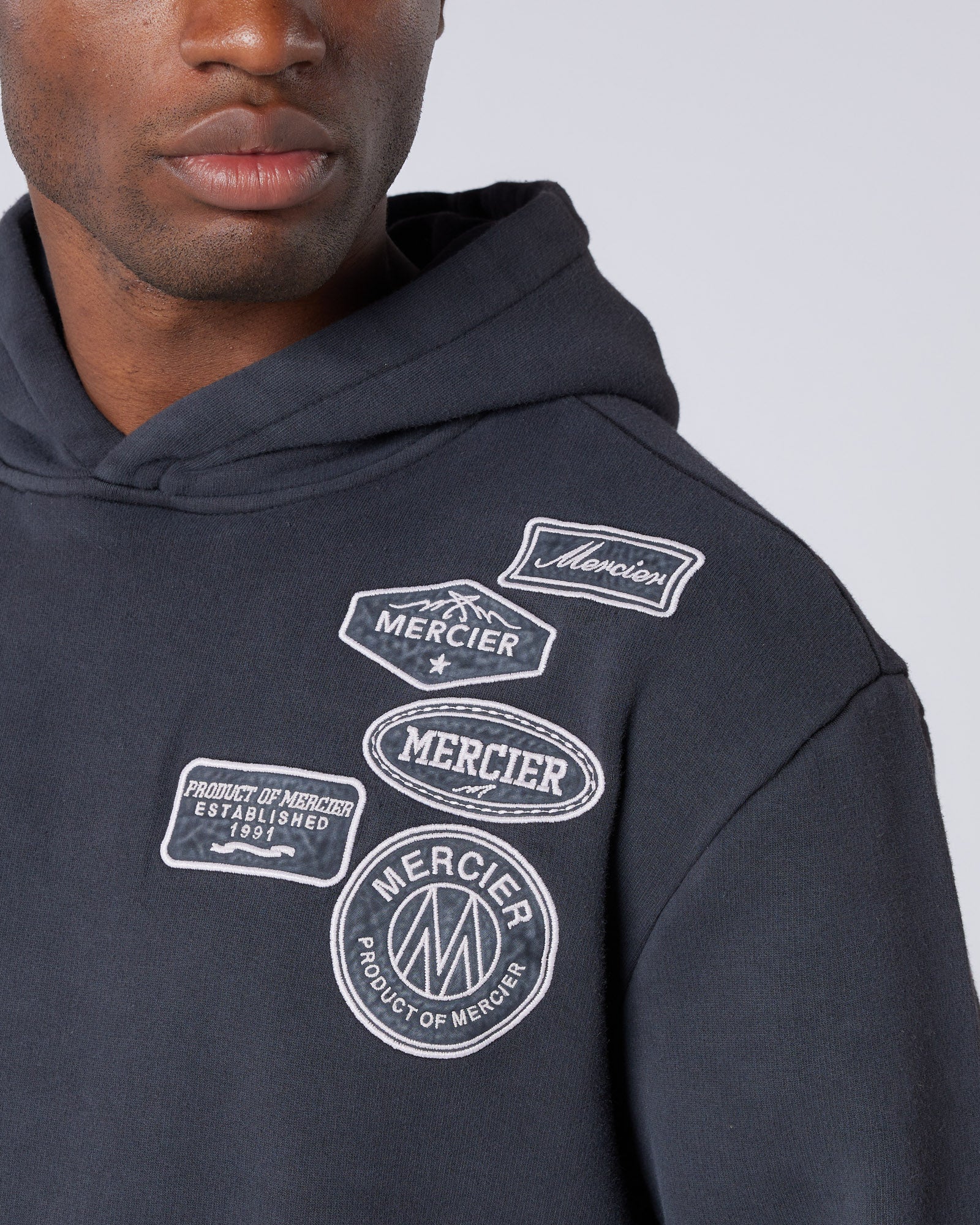 Washed Badge Hoodie Black - Image 3