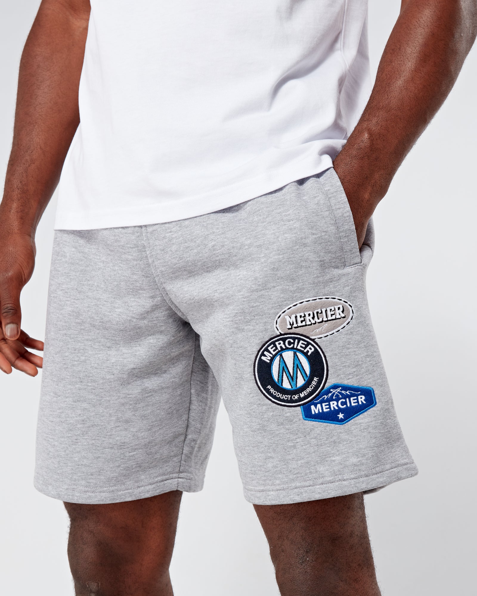 OG Mercier Badge Shorts Grey Marl - Image 4
